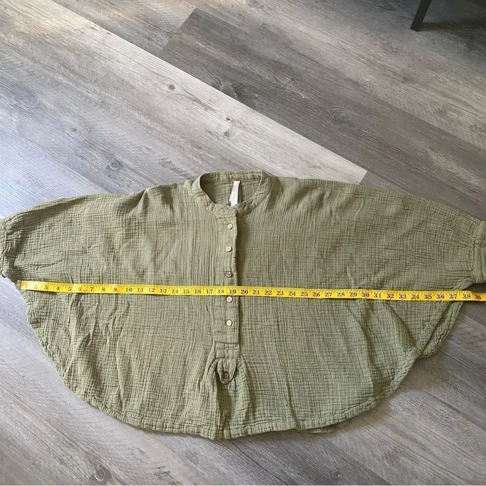 Free People Top Dolman Drape Poncho Flowy Cotton Olive Oversized